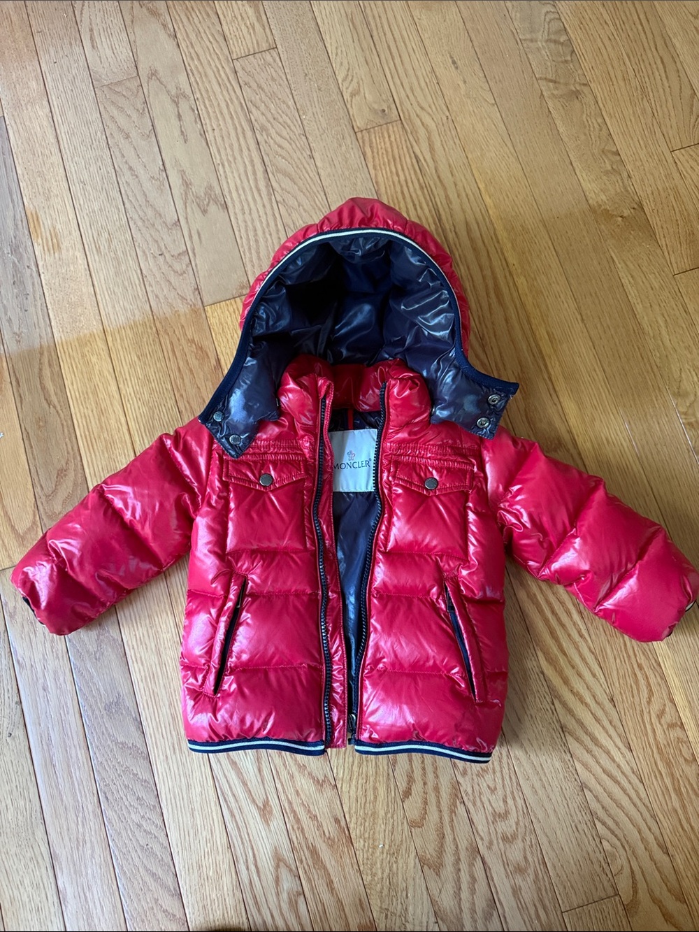 Moncler Kids Shiny Red Quilted Puffer Jacket with Hood